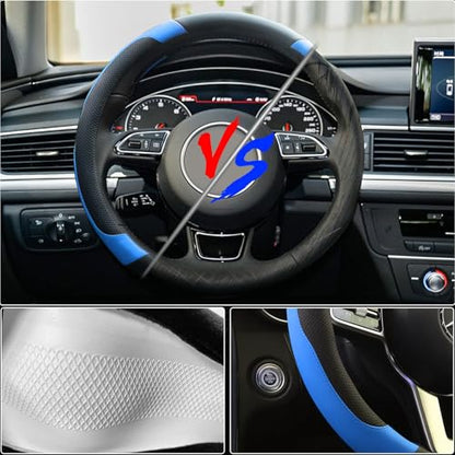 Blue Steering Wheel Cover Microfiber Leather Sporty Car Accessories for Men and Women,Breathable Non-Slip Universal Fit 14 1/2-15 Inch(Black and Blue) - color: Black+Blue