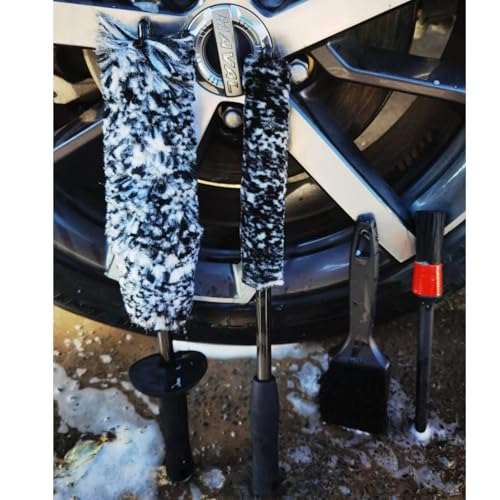 4PCS Wheel Brush Kit for Cleaning Wheel and Tire, Wheel and Rim Brush, Car Detailing Brushes, 360 Degree Bendable & Durable Car Wheel Rim Cleaner Brush Set (Grey) - color: Grey