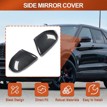 Door Wing Rearview Side Mirror Cover Caps, Pair Exterior Rear View Mirror Housing Door Wing Mirror Cover Cap, Compatible with Ford Explorer 2020-2022, Carbon Fiber, 2 PCS