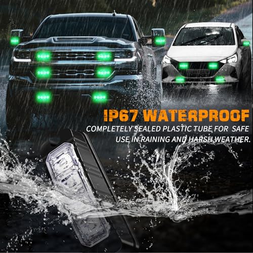XRIDONSEN 8PCS Sync Truck Grill Strobe Lights 32 LED Green Emergency Lights Grille Surface Mount Strobe Flashing Warning Hazard Caution Safety Light for Tow Plow Trucks Construction Vehicles Car - color: Green