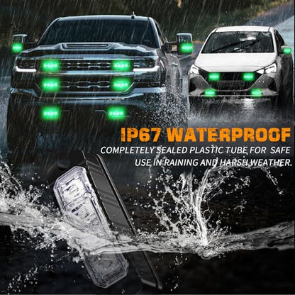 XRIDONSEN 8PCS Sync Truck Grill Strobe Lights 32 LED Green Emergency Lights Grille Surface Mount Strobe Flashing Warning Hazard Caution Safety Light for Tow Plow Trucks Construction Vehicles Car - color: Green