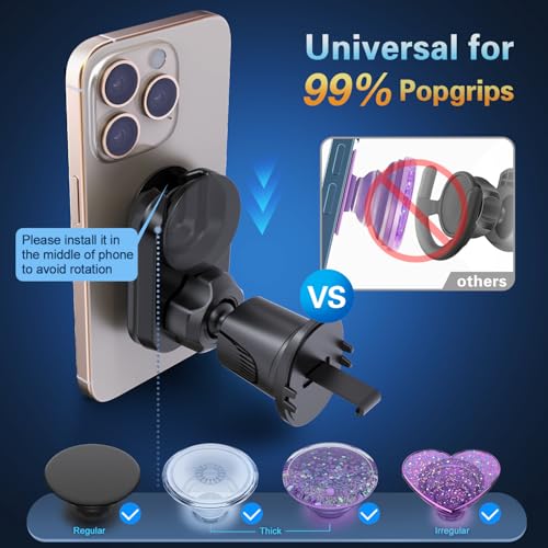 pop-tech Car Vent Phone Mount for Thick Socket Grip, Air Vent Clip Phone Holder Compatible with Magsafe Wallet Black & iPhone Samsung Card Holder, Cellphone Stand with Sticky Adhesive