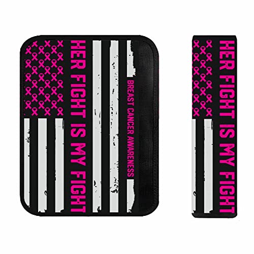 Breast Cancer Survivor Awareness American Flag Universal Car Seat Belt Strap Covers - Pink Ribbon Her Fight is My Fight Seatbelt Covers for Adults Shoulder Pads Car Accessories for Women Men Backpack - color: Pink Breast Cancer Flag