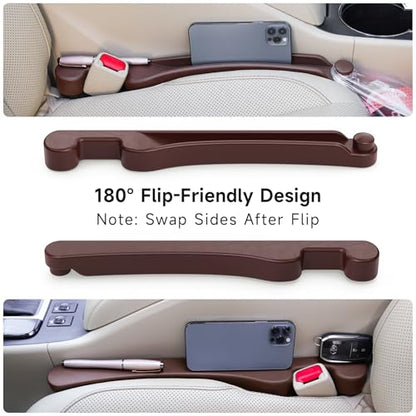 Car Seat Gap Filler 2 Pack Soft Foam Multifunctional Seat Side Gap Filler with Organizer & Hook Function, 3in1 Gap Stopper Universal Fit Car SUV Truck Fill The Gap Between Seat & Console (Deep Brown) - color: Dark brown, size: Most Cars – Standard