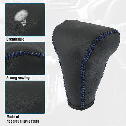 X AUTOHAUX Black Car Interior Faux Leather Gear Shifter Shift Knob Cover Transmission Shift Boot Lever for Honda CR-V 2017-2021 Blue Stitches - color: Blue