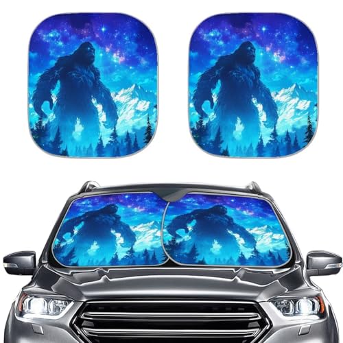Windshield Sunshade for Car SUV Truck,Forest King Kong 2 PCS Foldable UV Ray Reflector Front Window Sun Shade Visor Shield Cover Keep Your Vehicle Cool - color: Forest King Kong