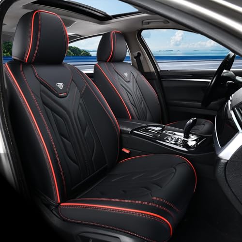 Coverado Front Car Seat Covers, 2Pcs Leather Seat Covers for Cars, Car Seat Protector Front Seats Only Auto Car Accessories Fit for Most Sedans SUV Pick-up Truck(Black&Red) - color: Black&Redline, size: Front