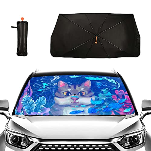 Cat Butterfly Car Shade Front Windshield Sun Shade Foldable Car Shade Umbrella Keep Vehicle Cool for Most Vehicles Foldable Windshield Umbrella Sun Visor - color: Cat Butterfly