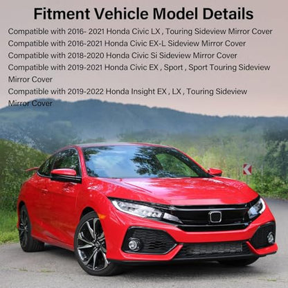 Moonlinks Compatible with 2016-2021 Honda Civic Passenger Side Mirror Cover Replacement,Red Mirror Cap for 10th Gen Civic,2019-2022 Insight,Right Side(1PC) - size: 10th-Right Red