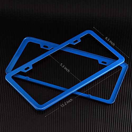 Blue License Plate Frame, Metal Thin Stainless Steel with 2 Holes Screw Cap, 2 Pack (Blue) - color: Blue