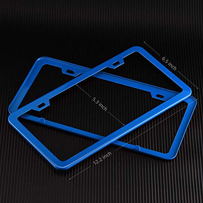 Blue License Plate Frame, Metal Thin Stainless Steel with 2 Holes Screw Cap, 2 Pack (Blue) - color: Blue