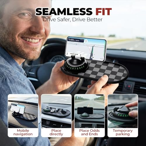 Multifunctional Car Anti-Slip Mat with 360° Rotating Phone Holder & Temporary Parking Number, Anti Slip Mat for Car Dashboard, Multi Functional Cell Phone Holder for Sunglasses Keys Small Items (#F) - color: #F