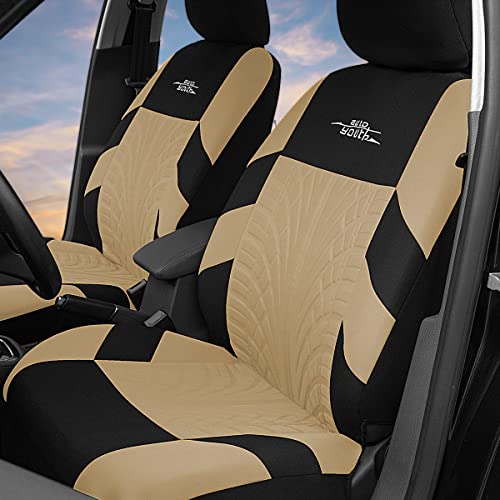 AUTOYOUTH Beige Seat Covers Front Seats Only, 3D Tyre Embossed Breathable Bucket Covers, Airbag Compatible, Quick Setup Universal Fit for Sedan, SUV, Truck, Van - color: Beige & Black, size: Front Seats Only (4 pieces)