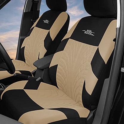 AUTOYOUTH Beige Seat Covers Front Seats Only, 3D Tyre Embossed Breathable Bucket Covers, Airbag Compatible, Quick Setup Universal Fit for Sedan, SUV, Truck, Van - color: Beige & Black, size: Front Seats Only (4 pieces)