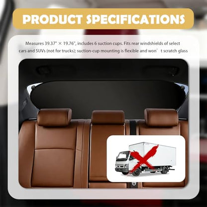 39.3"x19.7" Back Window Sun Shades for Car,Rear Window Sun Shade with 6 Suction Cups Keeps Car Cool & Protects Interior,Quick-Fold Cars Windows Shades for Cars & SUVs