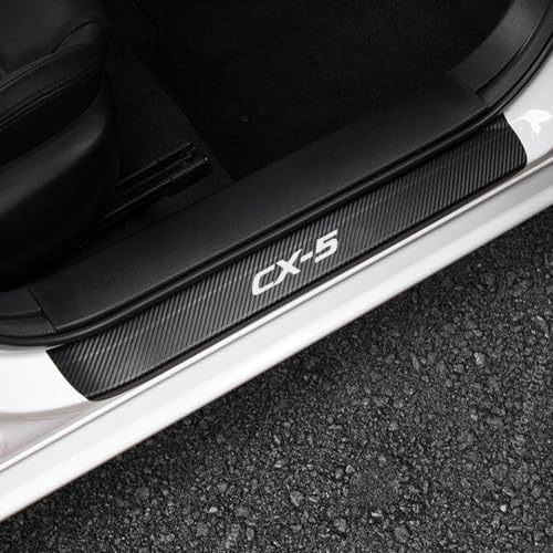 LEXLEY for Mazda 2013-2026 CX-5 Carbon Fiber Style Leather Door Sill Protector Anti-Dirty Scuff Plate Cover Guard Sills Protector Trim,Welcome Pedal Protect 4PCS-Sliver - color: SILVER