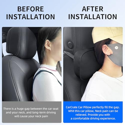 CarCarte Car Headrest Pillow, 2 Pack Car Neck Pillows for Neck Support, Super Soft Ergonomic Du-Pont Bio Cotton Head Rest Pillow for Driving Travel Pillow with Adjustable Strap (Black, Shaped Style) - color: Black1
