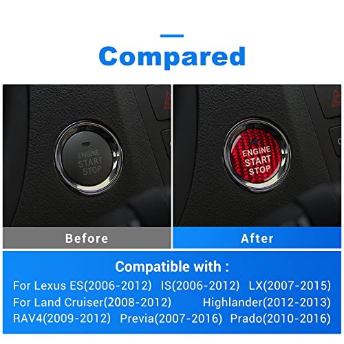 AIRSPEED Carbon Fiber Car Engine Start Button Cover Center Console Push-Button Sticker Interior Trim for Lexus is(2006-2012), ES(2006-2012), LX(2007-2015), Red (with Hole) - color: Red With Hole