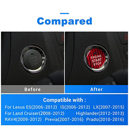 AIRSPEED Carbon Fiber Car Engine Start Button Cover Center Console Push-Button Sticker Interior Trim for Lexus is(2006-2012), ES(2006-2012), LX(2007-2015), Red (with Hole) - color: Red With Hole