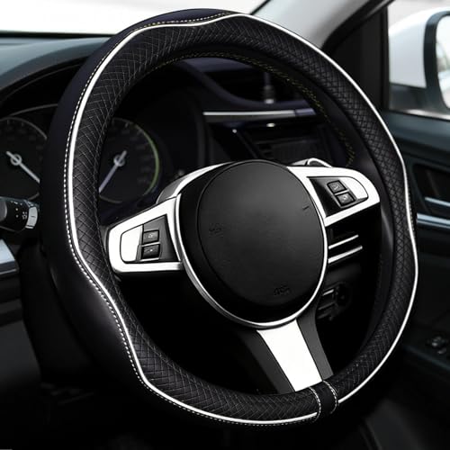 NBTEPEM Customized Auto Car Steering Wheel Cover for Toyota, Microfiber Leather Steering Wheel Covers with Anti-Slip Lining, Breathable, Safety, Soft, Sports Style (Black with White Line) - color: Black with White Line