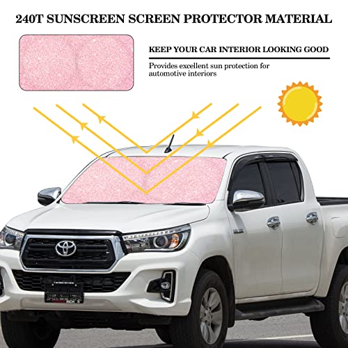 Windshield Sun Shade Foldable Car Front Window Covers for Car Accessories Sun Heat UV Rays Visor Protector Protection for Universal Cars SUV Truck(Pink Sequins) - style: Pink Sequins