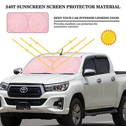 Windshield Sun Shade Foldable Car Front Window Covers for Car Accessories Sun Heat UV Rays Visor Protector Protection for Universal Cars SUV Truck(Pink Sequins) - style: Pink Sequins
