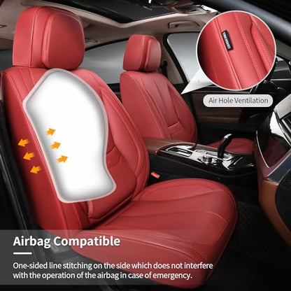 Car Seat Covers Full Set,Leather Waterproof Car Seat Cover,Airbag Compatible,Breathable Design,Suitable for Car,Truck,SUV 5 Pack(Burgundy) - color: Burgundy, size: 5 Pack