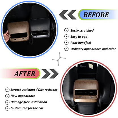 Rear Air Outlet Vent Trim Cover, Rear Air Condition Vent Cover Trim, Rear Center Console Air Vent A/C Cover Trim for Tesla Model 3/Y 2017-2023 (Wood Grain) - color: Pear Wood Texture
