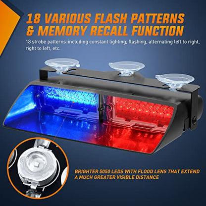 Nilight Red and Blue Emergency Strobe Lights Windshield Hazard Warning Safety Flash with Suction Cups Super Bright LED Light for Police Enforcement Firefighters Vehicle Truck - color: Blue and Red