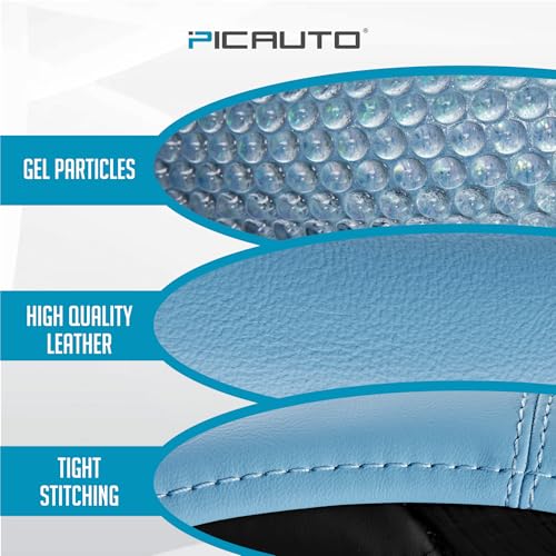 PIC AUTO Steering Wheel Cover, Glitter Gel Particles & Blue Luxury Leather Car Steering Cover, Universal Fit 14.5"-15.5" Anti-Slip Car Wheels Cover for Girls & Women - color: Blue