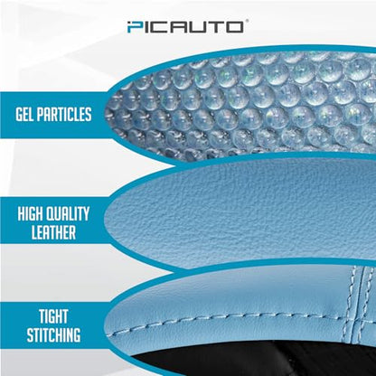 PIC AUTO Steering Wheel Cover, Glitter Gel Particles & Blue Luxury Leather Car Steering Cover, Universal Fit 14.5"-15.5" Anti-Slip Car Wheels Cover for Girls & Women - color: Blue