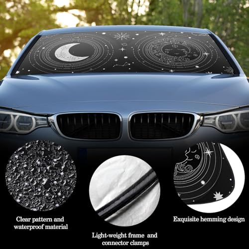 Windshield Sun Shade Foldable Car Front Window Covers for Car Accessories Sun Heat UV Rays Visor Protector Protection for Universal Cars SUV Truck (Sun Moon) - style: Sun Moon
