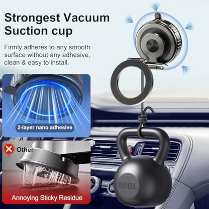 Phone Holders for Your Car, [80+LBS Strongest Suction & 2800gf Magnetic] 360° Adjustable Foldable Vacuum Magnetic Suction Car Cell Phone Holder Mount Compatible for MagSafe iPhone Car
