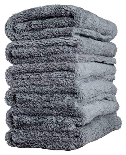 Kingsheep Edgeless Microfiber Towel Car Drying Wash Buffing 6Pack 16"x16" Ultra Plush 450gsm Detailing Cloth (Gray) - color: Gray