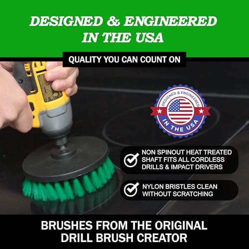 Kitchen Drill Brush Set - Drill Powered Cleaning Tools for Stainless Steel Sink, Copper Sink, Stove Top, Oven, Pots, Pans, & Cabinets - Pot Scrubber - Air Fryer Cleaning Brush Set- Stove Cleaner Kit - color: Green