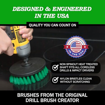 Kitchen Drill Brush Set - Drill Powered Cleaning Tools for Stainless Steel Sink, Copper Sink, Stove Top, Oven, Pots, Pans, & Cabinets - Pot Scrubber - Air Fryer Cleaning Brush Set- Stove Cleaner Kit - color: Green
