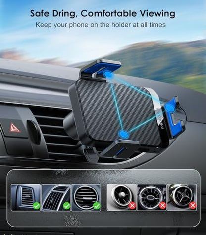 Wireless Car Charger, MOKPR 15W Fast Charging Auto-Clamping Phone Mount Air Vent Cell Phone Holder Compatible iPhone 15/14/13/13 Pro/12 pro/12/11/X/8, Compatible Galaxy S23/S22/S21/S20, etc Blue - color: Blue Arm