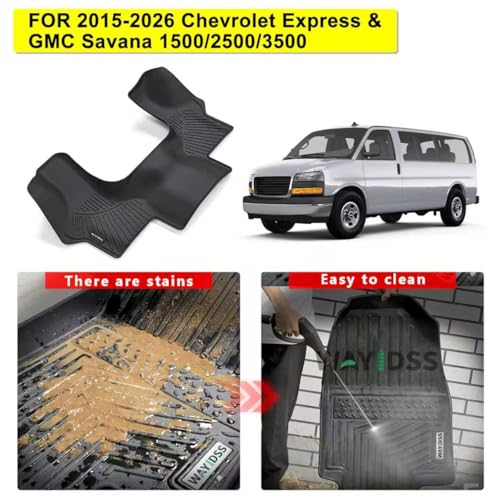 Floor Mats for 2015-2025 2026 Chevrolet Express & GMC Savana 1500/2500/3500,TPE All Weather Protection Chevy Express Front Row mat, Black mat Accessories - size: For 2015-2026 Express&Savana Front mat