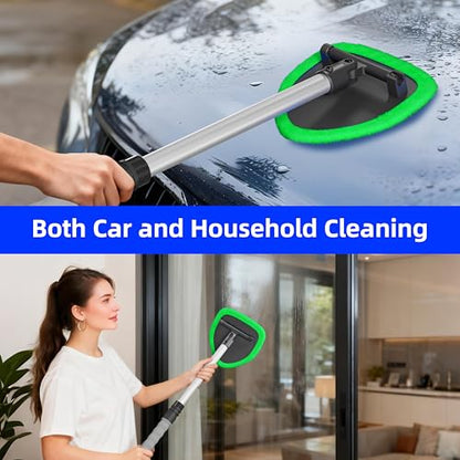 desin Windshield Cleaning Tool, Car Window Cleaner Windshield Cleaner with 4 Reusable and Washable Microfiber Pads and Extendable Handle Auto Inside Glass Wiper Kit (Green) - color: Green