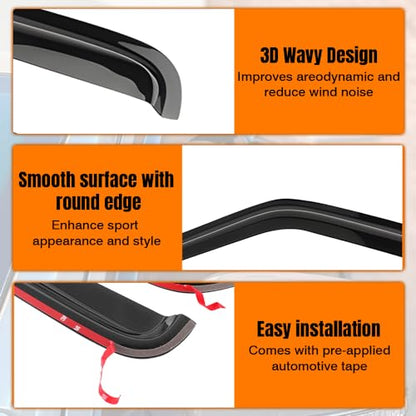 Tape on Window Visor Deflectors, Compatible with 1995-2005 GMC Jimmy Chevrolet Blazer 1996-2001 Oldsmobile Bravada 1998-2001 GMC Envoy, Acrylic Smoke Slim Style Window Rain Guards, Side Vent