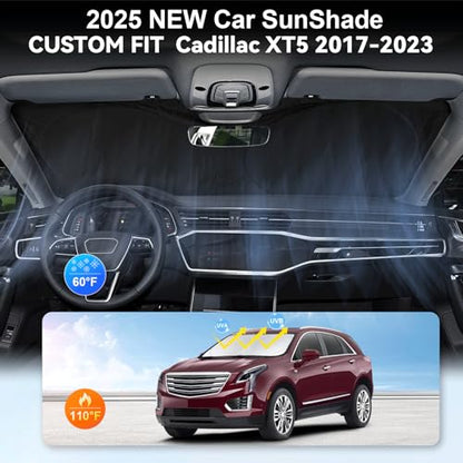 Custom fit Cadillac XT5 Windshield Sunshade for 2017-2023 2024 2025 Cadillac XT5 Accessories Front Window Car Shades Cover for Windshield Sun Visor Screen Protector 210T Reflective Blocks UV Rays - size: for XT5 2017-2025