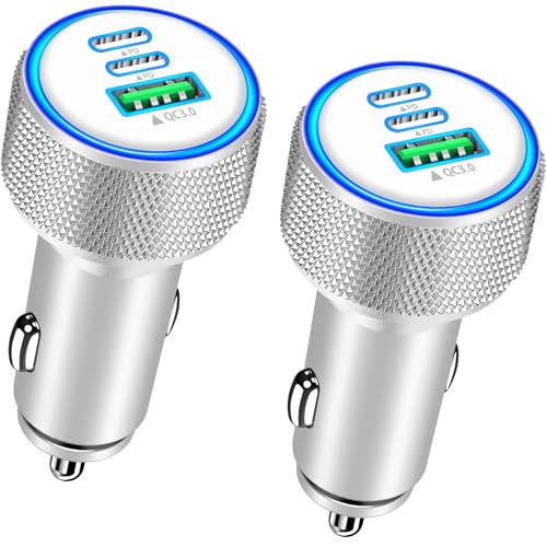 USB C Car Charger, Rombica 2Pack 3Port 67W Dual USB-C&USB-A Car Power Cigarette Lighter USB Charger 3 in 1 PD/QC Type C Car Charger Fast Charge for iPhone 17 17 Pro 16 15 14 13 12/Galaxy S26 S25/Pixel - color: Bright Silver