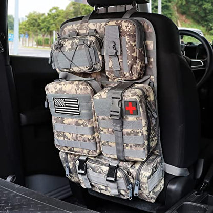 MAIKER Tactical Car Seat Back Organizer, Upgrade Tactical Vehicle Panel Organizer with 5 Detachable Molle Pouch, Universal fits for Most of Vehicle - color: Acu