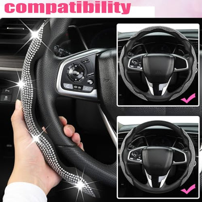 West Llama Diamond Bling Car Steering Wheel Cover with Crystal Rhinestones,3PCS Segmented Steering Wheel Protector,Universal for 99% Cars for Women(Black with White Diamond) - color: Black with White Diamond Rhinestones