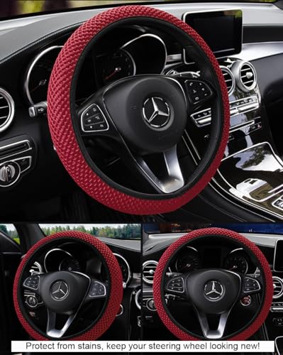 Hiflyer Car Steering Wheel Cover Women & Men, Universal 14.5-15 Inch Steering Wheel Covers, Soft Microfiber Car Wheel Cover Car Stuff Car Accessories Interior (Wine Red) - color: Wine Red