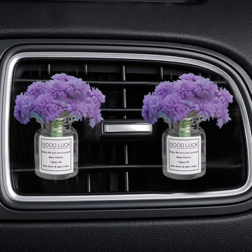 2PCS Flowers Car Dashboard Air Vent Trim Clips, Mini Plants Vase Automotive Ornament, Cute Artificial Flower Car Vent Decorative Clip, Vehicle Interior Decoration Accessory (Purple) - size: Purple
