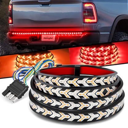 Nilight Truck Tailgate Light Strip 60Inch Arrow 540 LED with Red Running Brake Lights Amber Turn Signals Strobe Lights - color: 60" Tailgate Light Strip Red/Amber Arrow