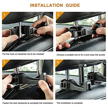 Car Headrest Hook with Phone Holder, Universal 360 Rotation Headrest Hooks for Purses and Bags (Silver) - color: Silver