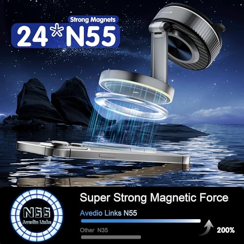Magnetic Phone Holder for Car Wireless Charging, 15W Fast Wireless Car Charger with Vacuum Suction, 360° Adjustable Magnetic Mount for Dashboard & Windshield, Hands-Free for MagSafe iPhone & Android - size: General