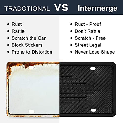 Intermerge License Plate Frames, 2 Pack, Universal US Car Black TPU Bracket Holder. Rust-Proof, Rattle-Proof, Weather-Proof with Drainage Holes Car Accessories